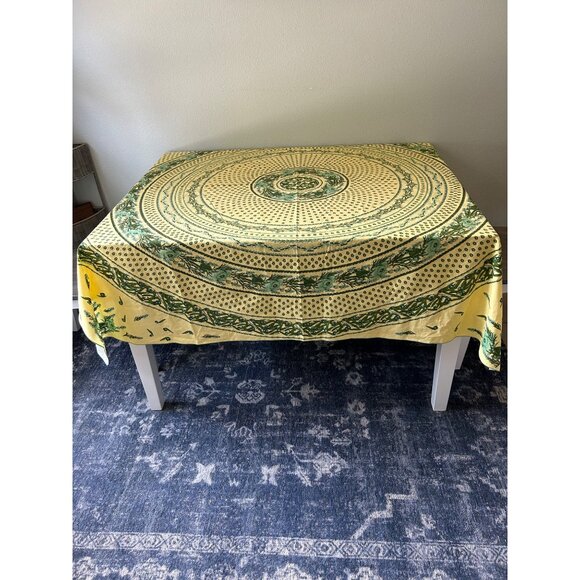 Vent Du Sud Tablecloth France Yellow Teal and Green Floral 70" Square - Picture 3 of 5